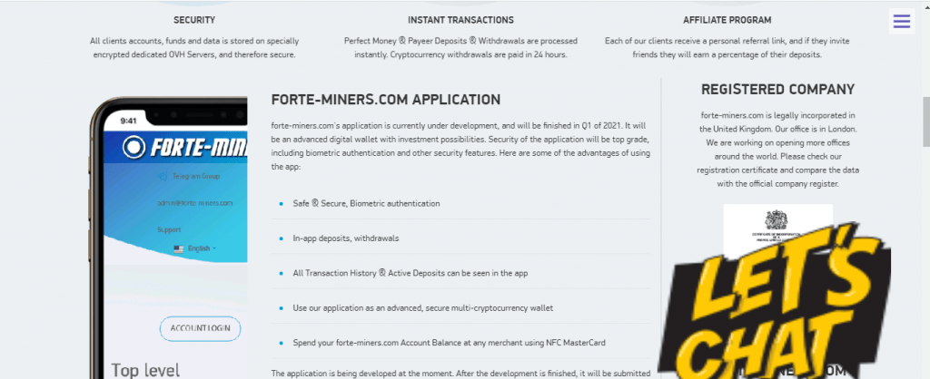 Forte Miners Scam Review, Forte Miners Features