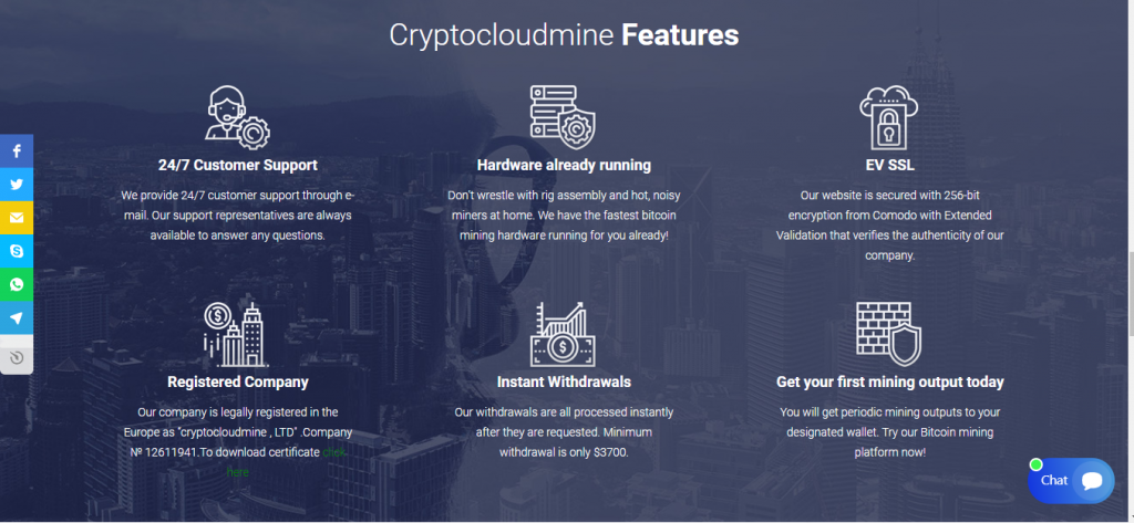 Cryptocloudmine.live Review, Cryptocloudmine.live Features