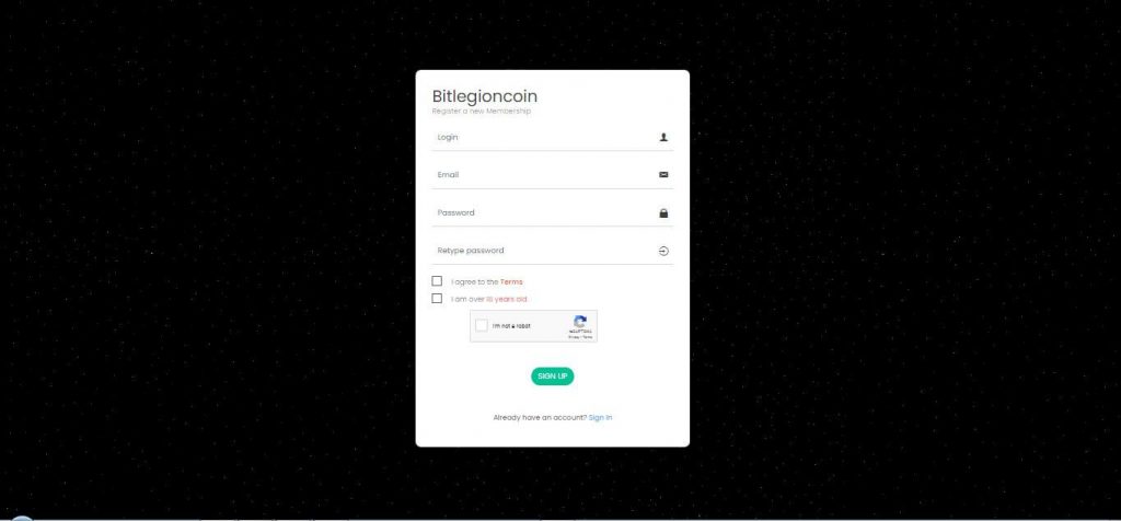 Bitlegioncoin.com Sign up