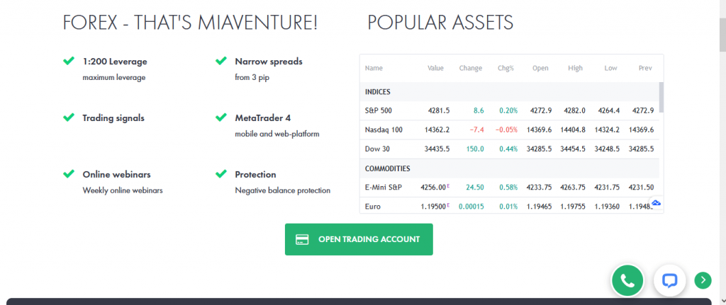 MiaVenture.com Review, MiaVenture.com Trading Conditions